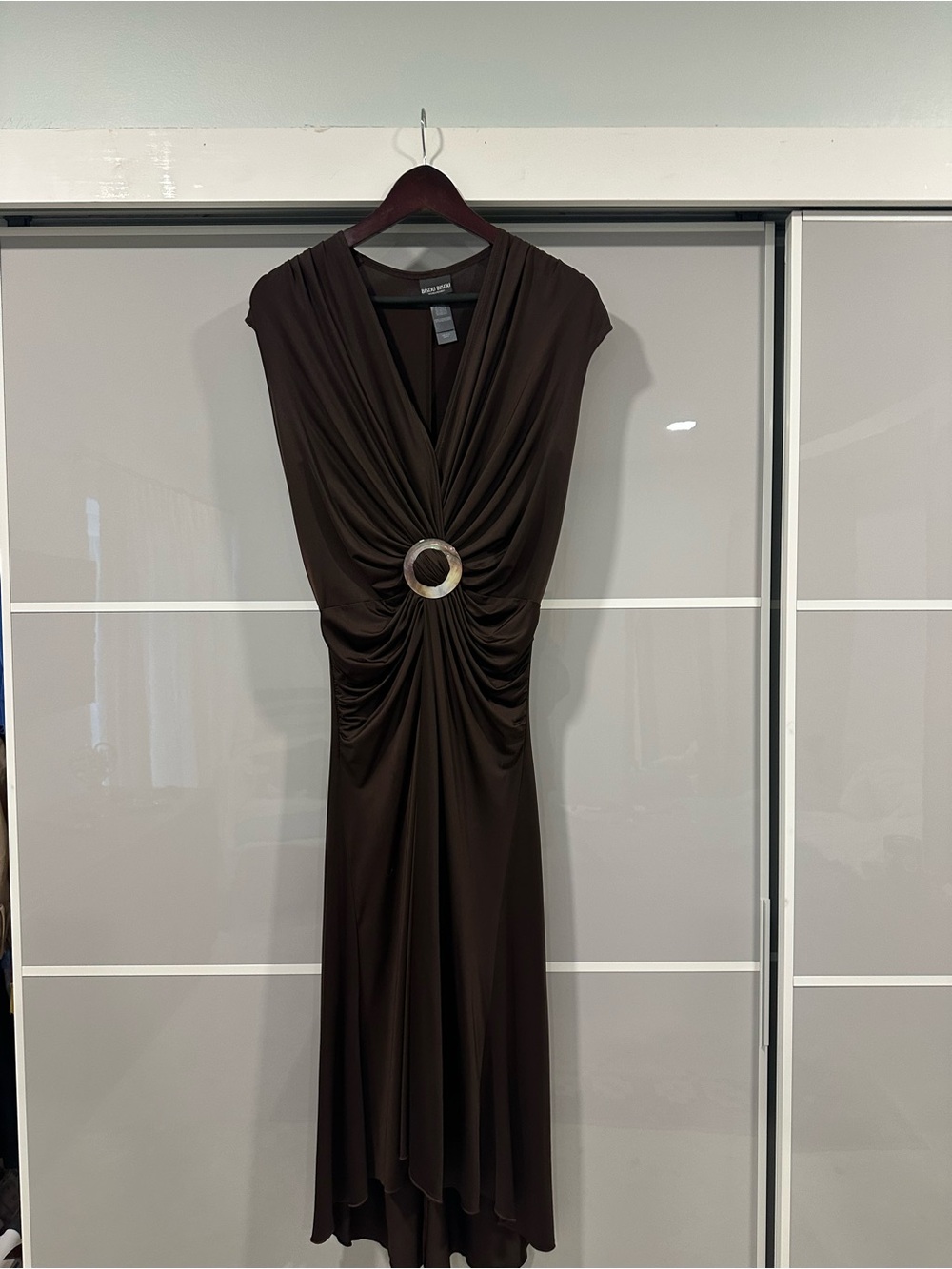 Bisou Bisou Brown Draped Midi Dress with Ring Detail